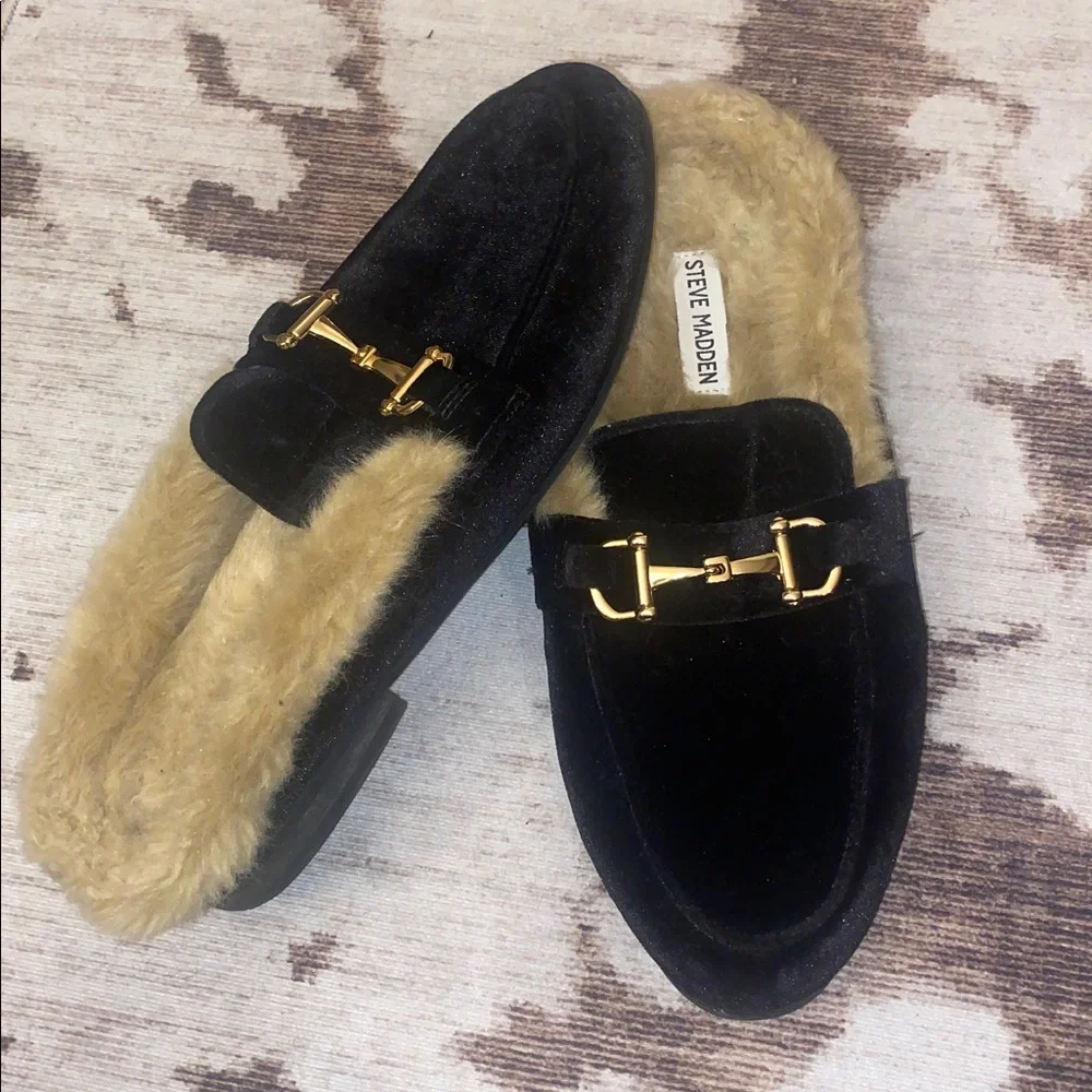 Steve Madden Calvin velvet fur lined slip on loafers 9